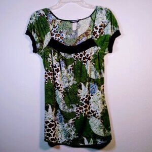 Perseption Concept Floral & Animal Print Peasant Style Blouse Size: Small